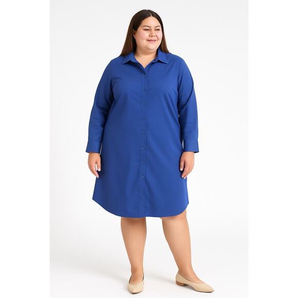 Universal Standard Cotton Poplin Shirt Dress M 18-20 Long Sleeves Blue Preppy - Picture 1 of 15